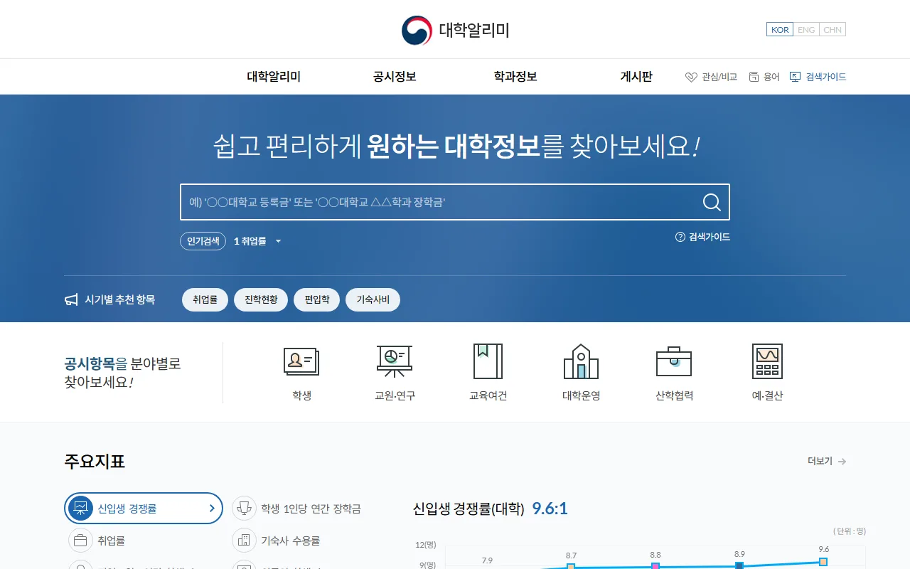 대학알리미 — 검색어가 떠오르지 않을 때 잡아 주는 자리들