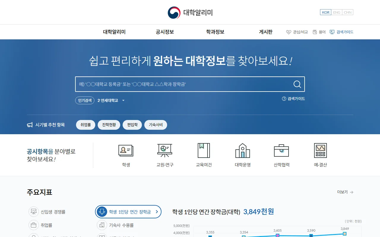 대학알리미 — 주요지표로 전국 평균선부터 잡기